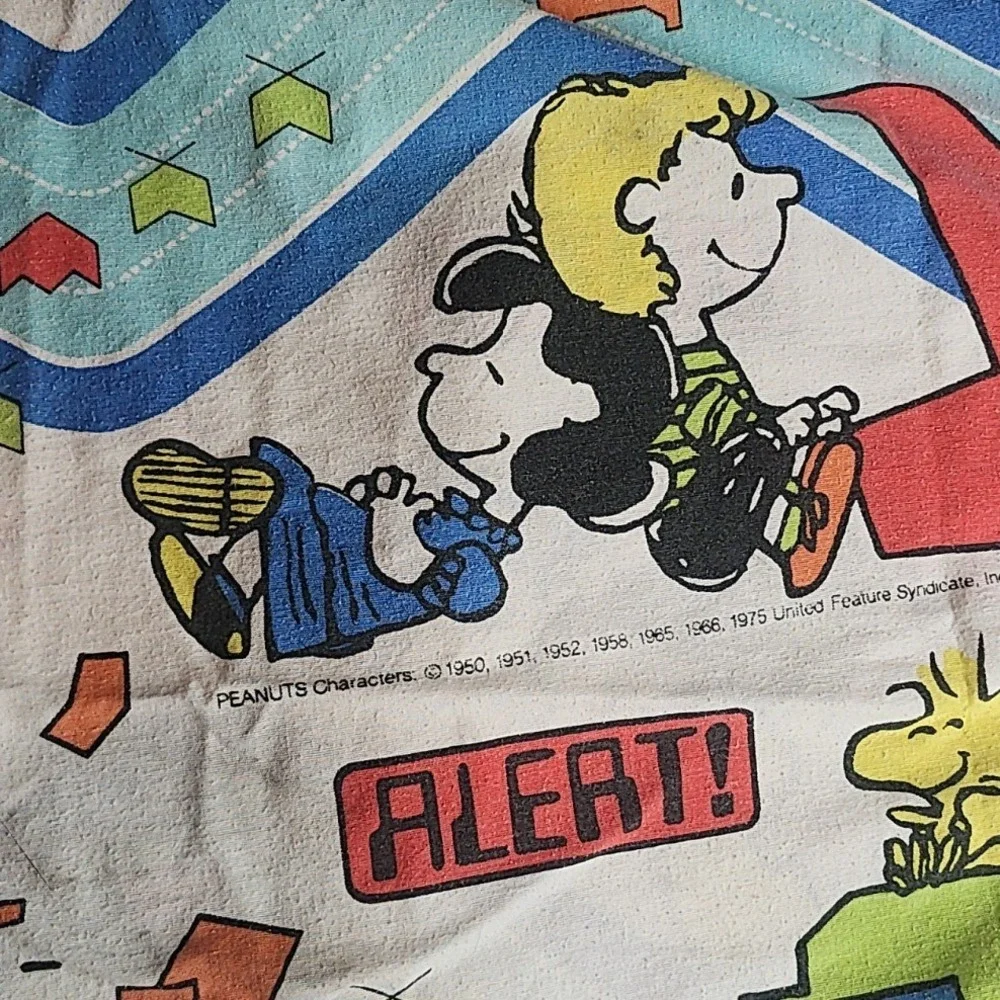 Peanuts Snoopy Charlie Brown Hyperspace Flat Sheet Vintage 1975 United Feature